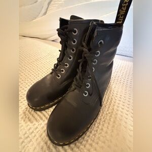 Dr. Martens Black Leather Boots with Yellow Stitching